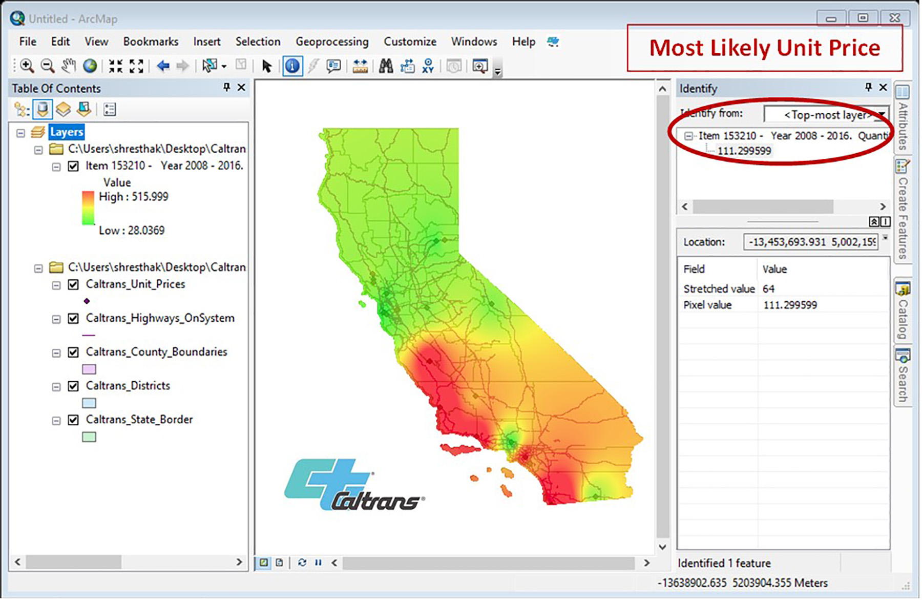 Image shows a map of California with different regions in different colors. There are also numbers that show pricing. 